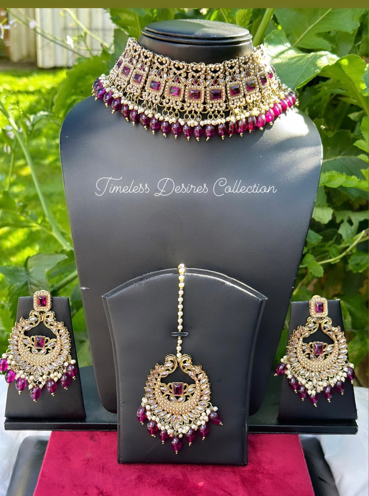 Purple choker / necklace set in reverse AD ( high quality polki )