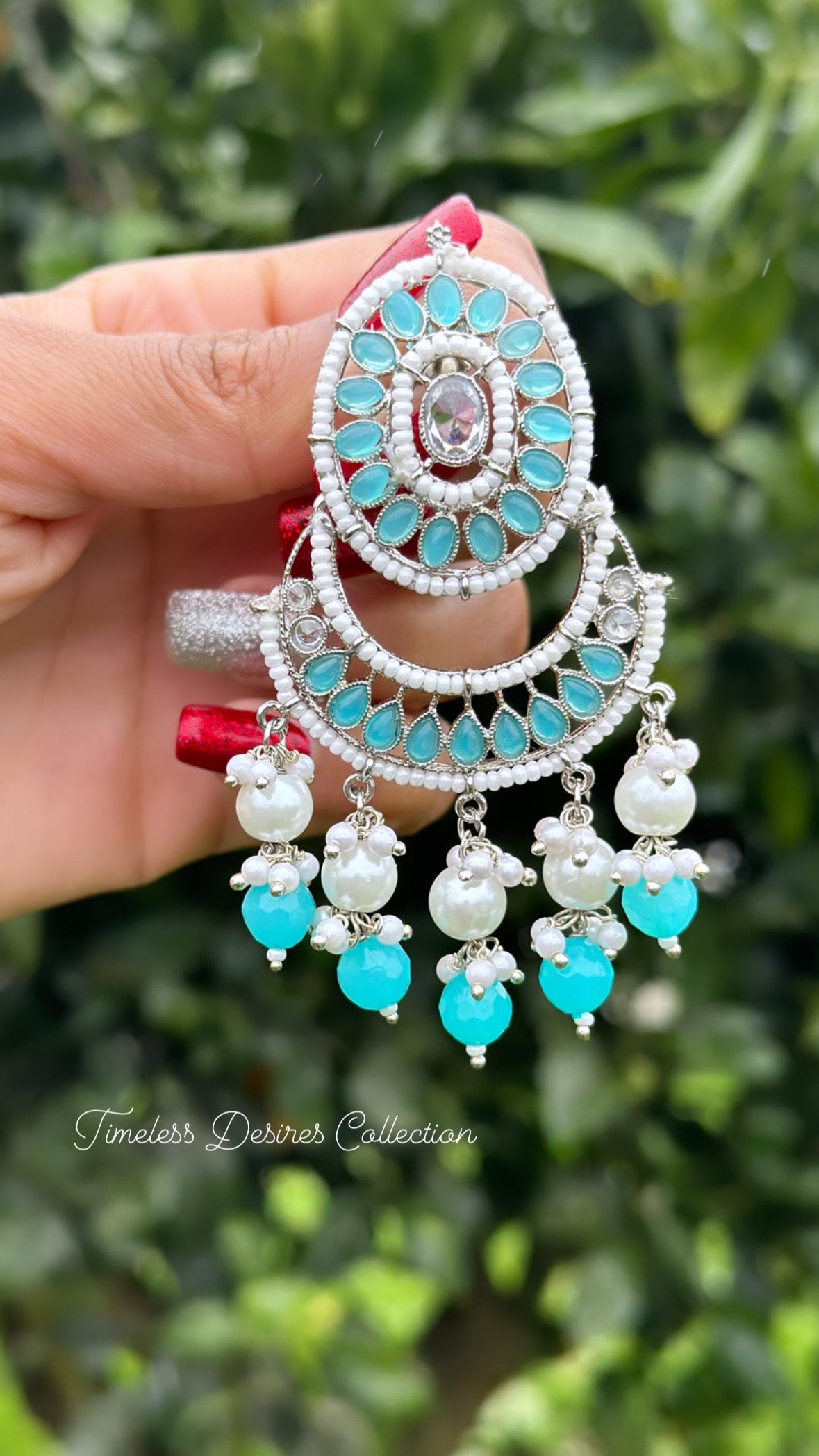 Sky Blue earrings in silver in polki
