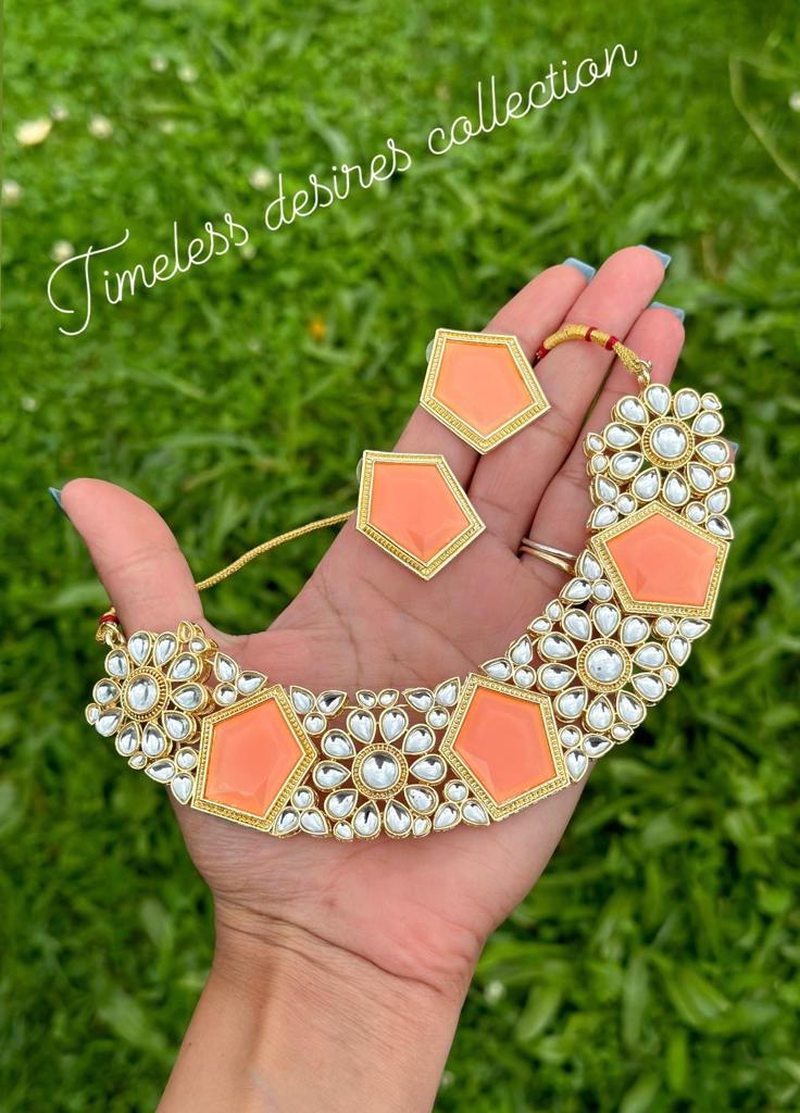 Orange necklace set with earrings