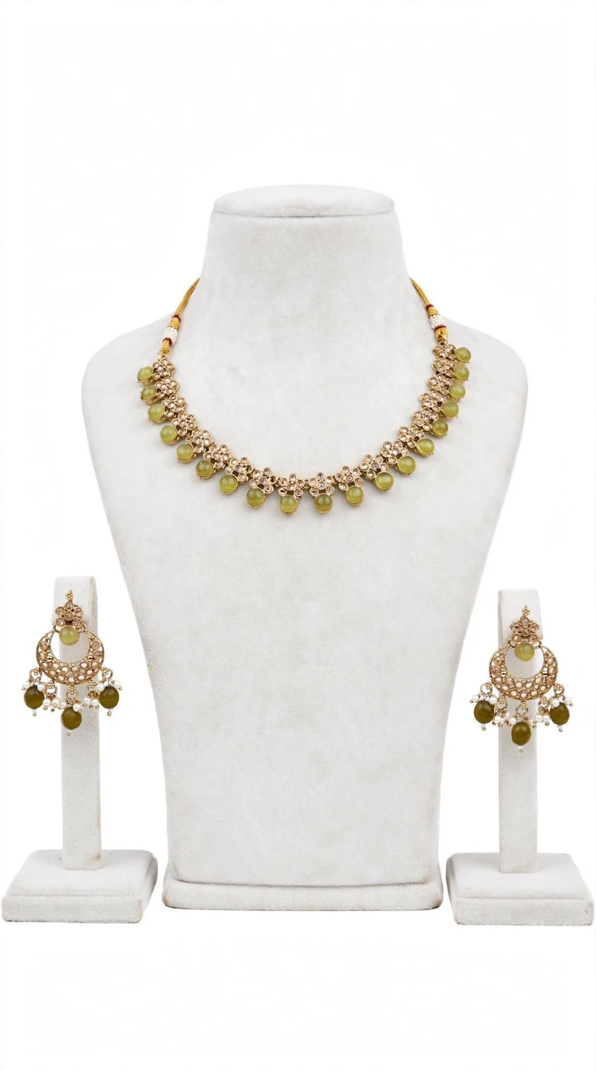 Mehndi green sleek necklace / choker set in polki- N25