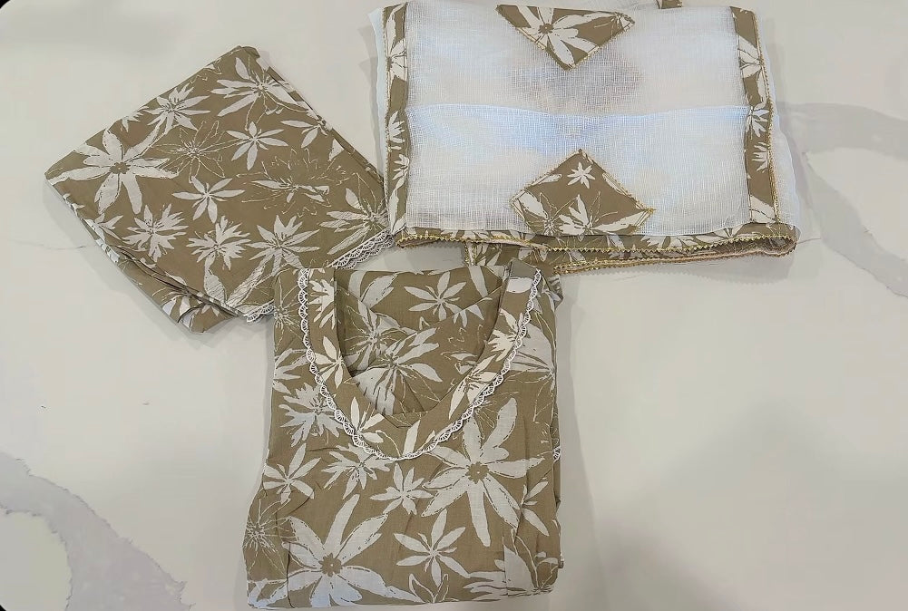 Khaki Brown Cotton salwar suit ( Code : C56