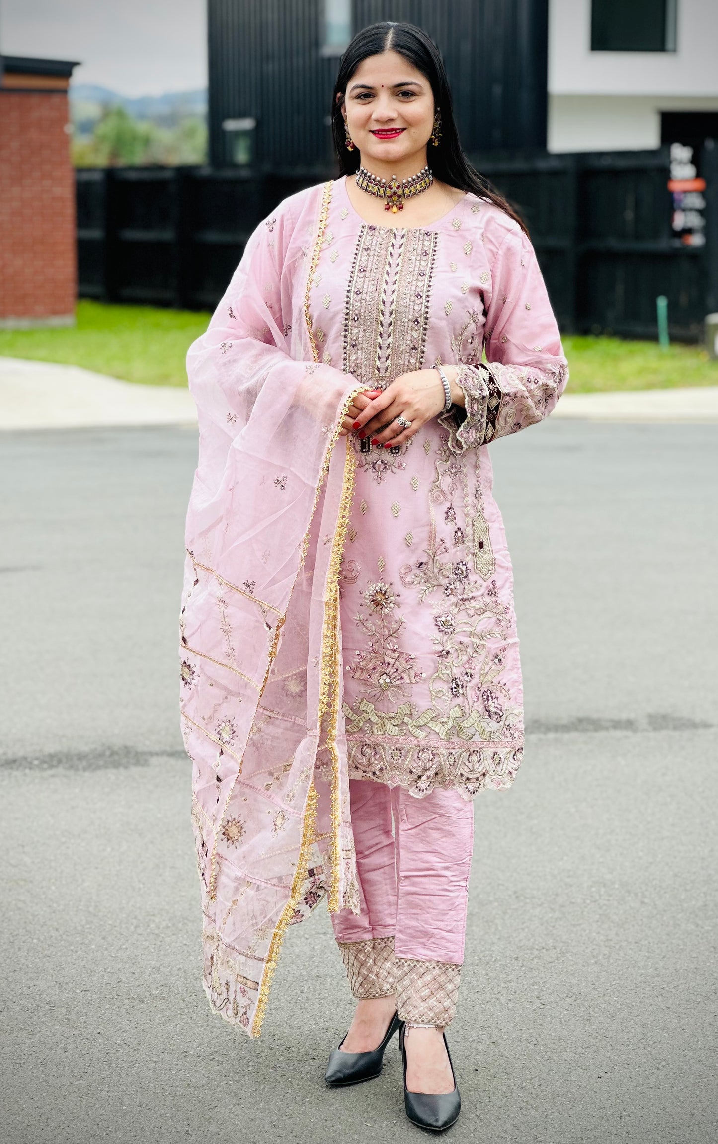 Pakistani suit with handwork (6914)