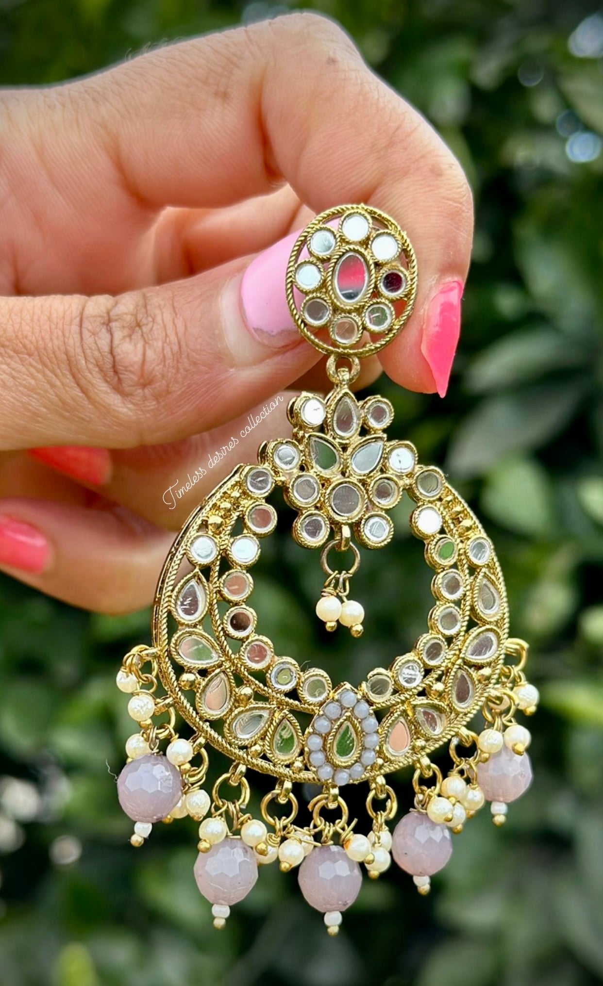 Grey earnings with tikka set in mirror ( high quality )