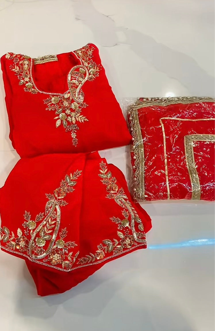 Red Handwork suit on pure Burberry -( Code: 741 )