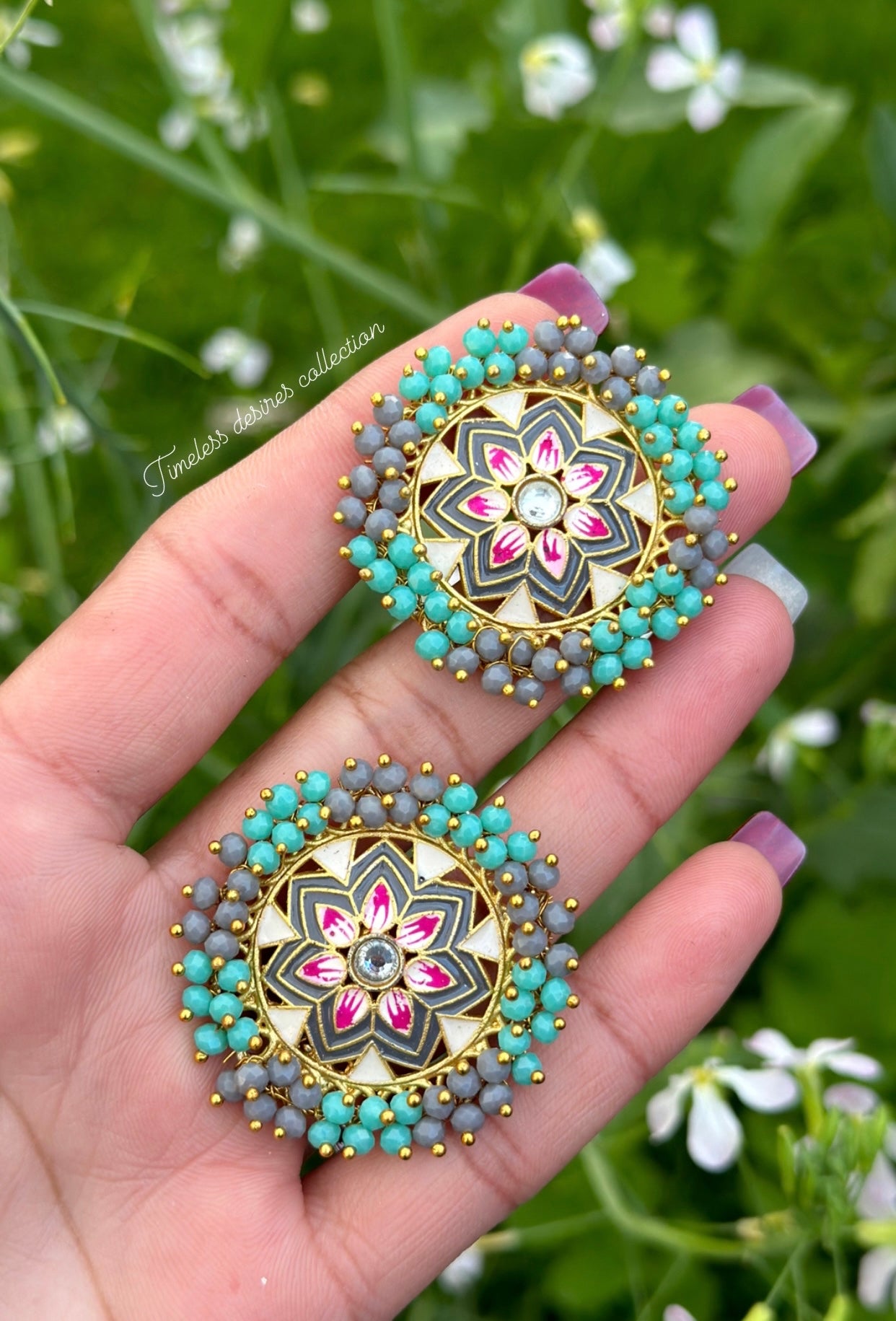 Meenakari studs in gold plating