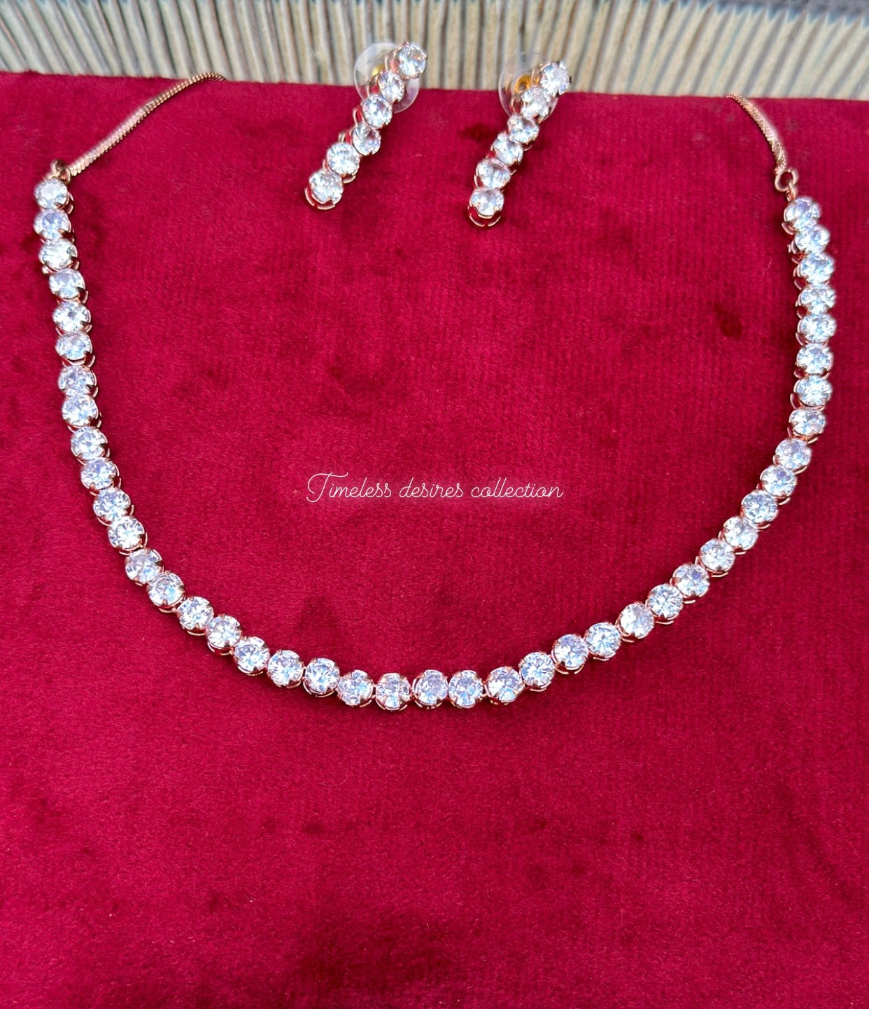 American diamond necklace set in rose golden