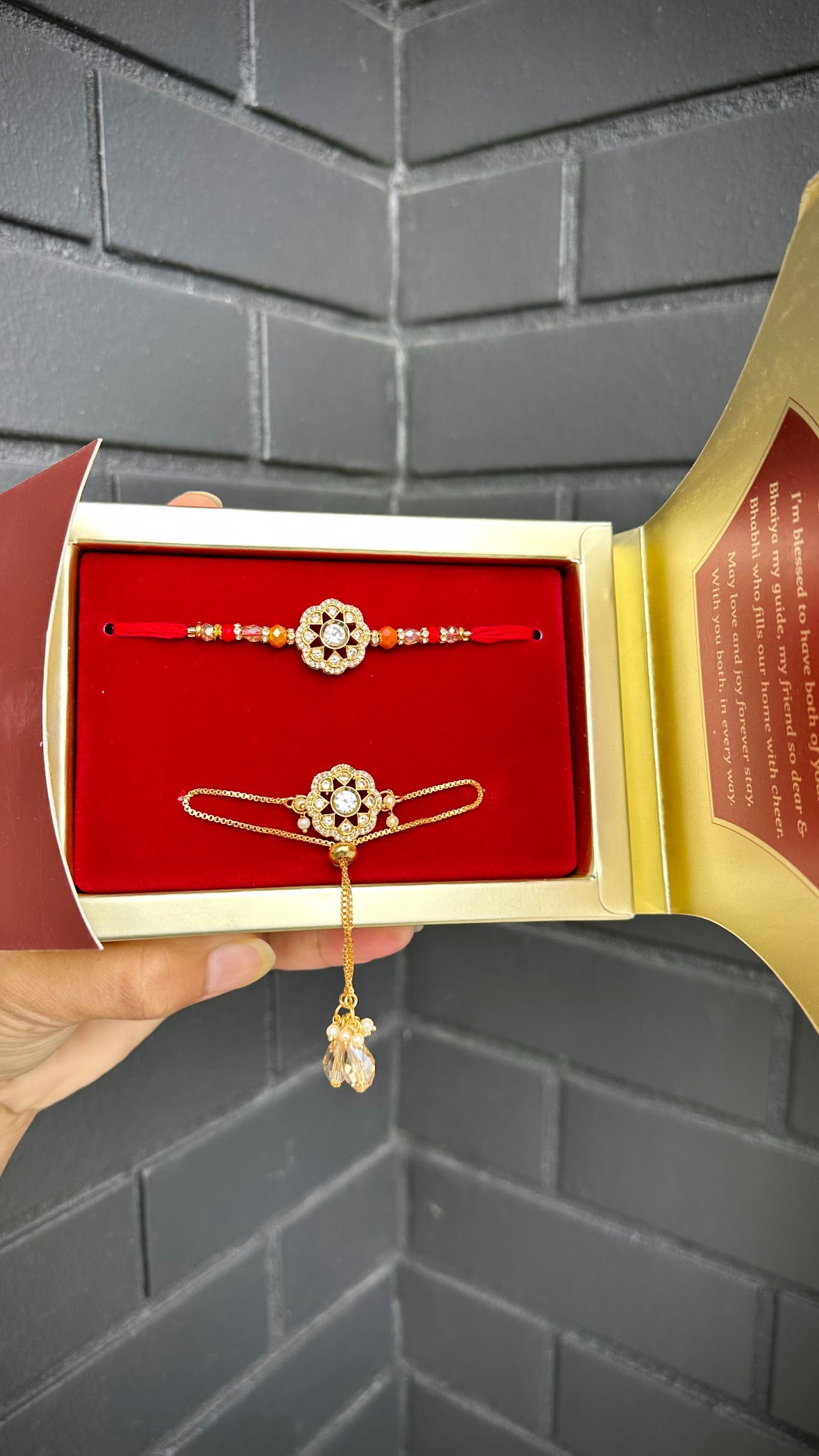 Veera Bhabi Rakhi Combo set in American Diamond - Code A4