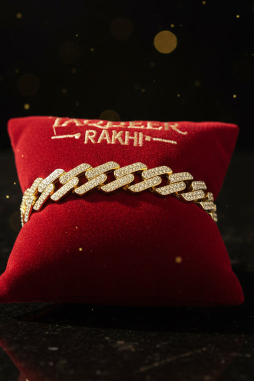 Premium Rakhi Bracelet in American diamond with golden