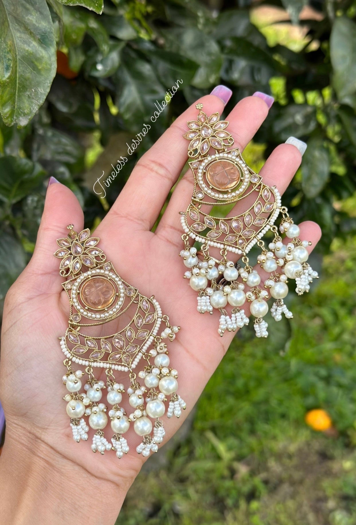 Golden earrings in reverse AD ( high quality polki )