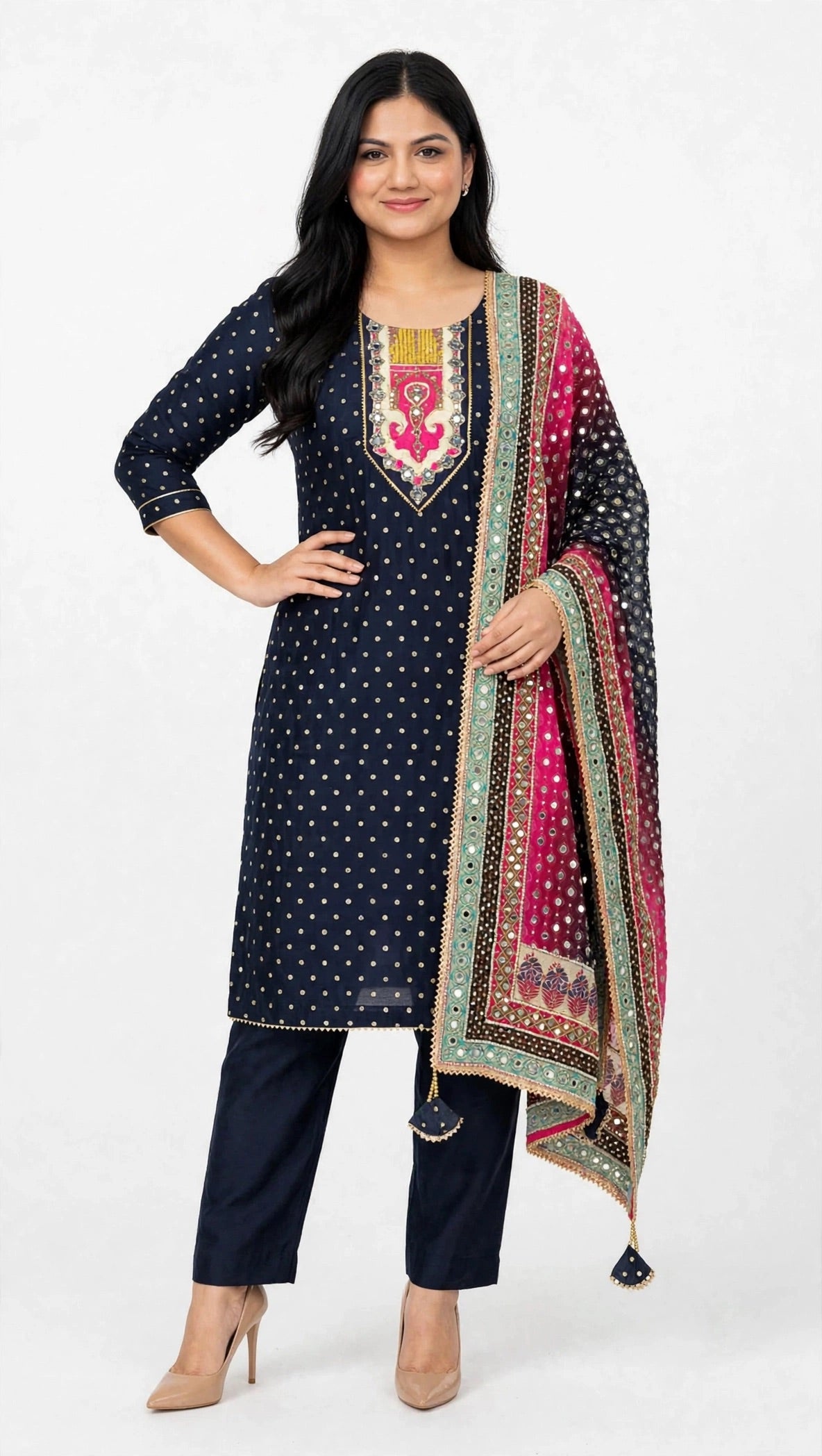 Heavy handwork Pakistani suit with plazo on Banarsi silk with hand detailing paired up with heavy pure handwork designer Duppata - Code 082