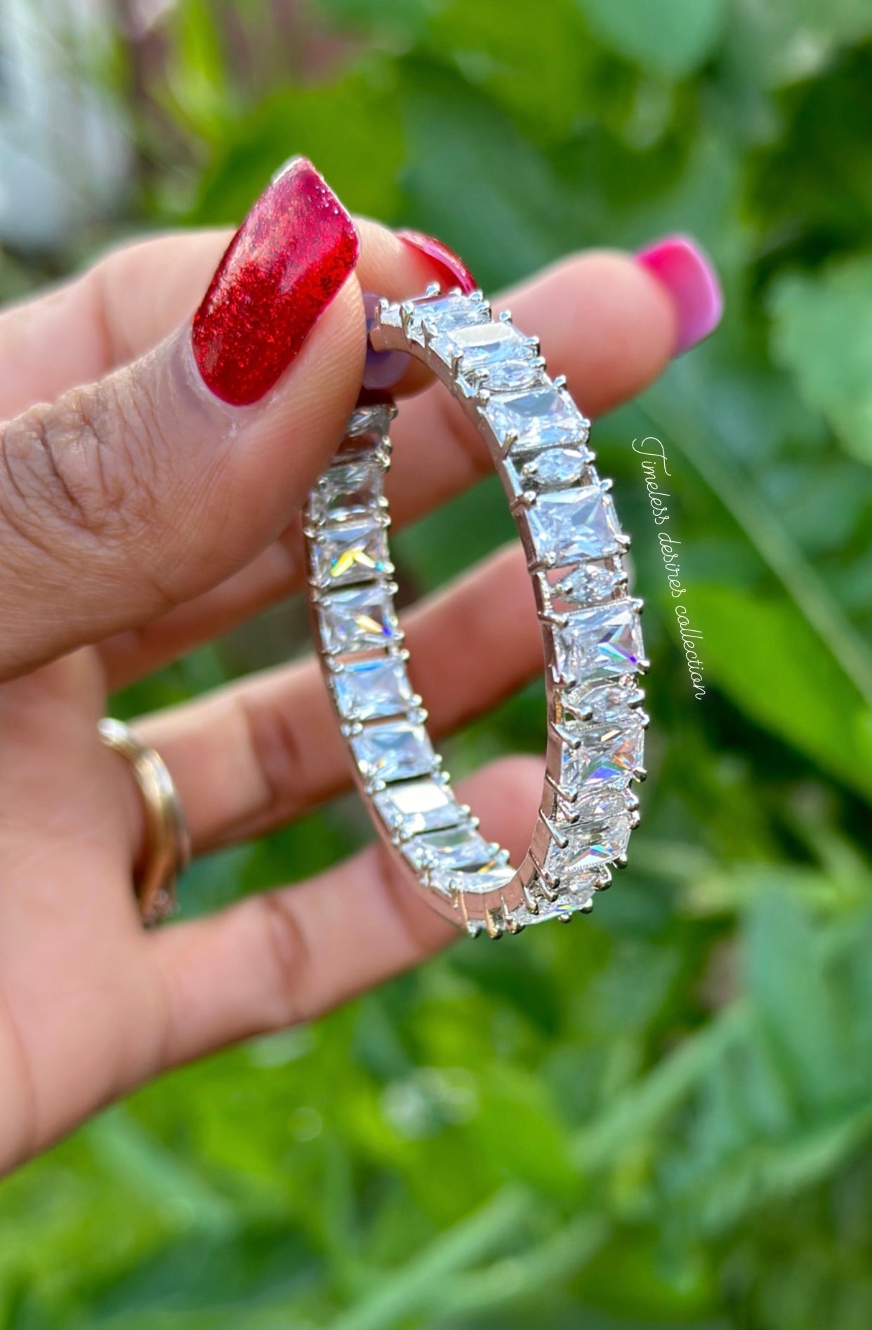 Silver American diamond earrings ( Hoops ) Waliya