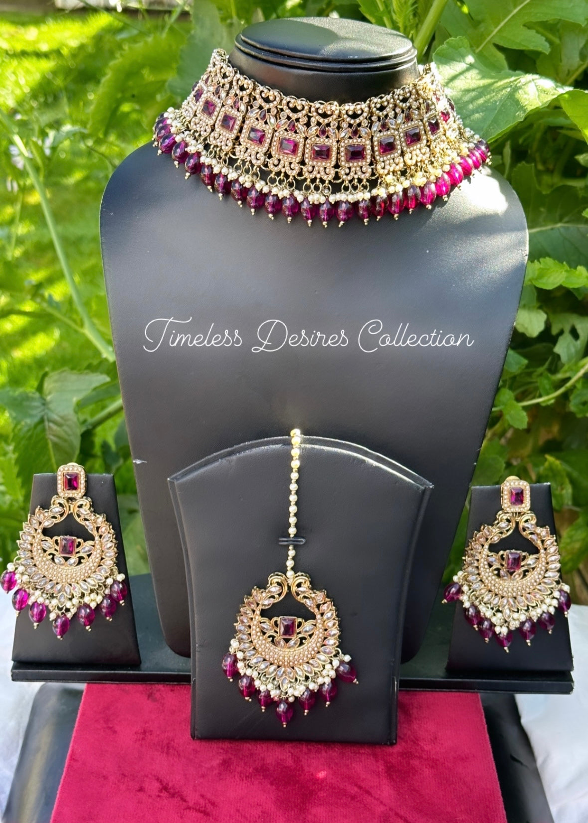 Purple choker / necklace set in reverse AD ( high quality polki )