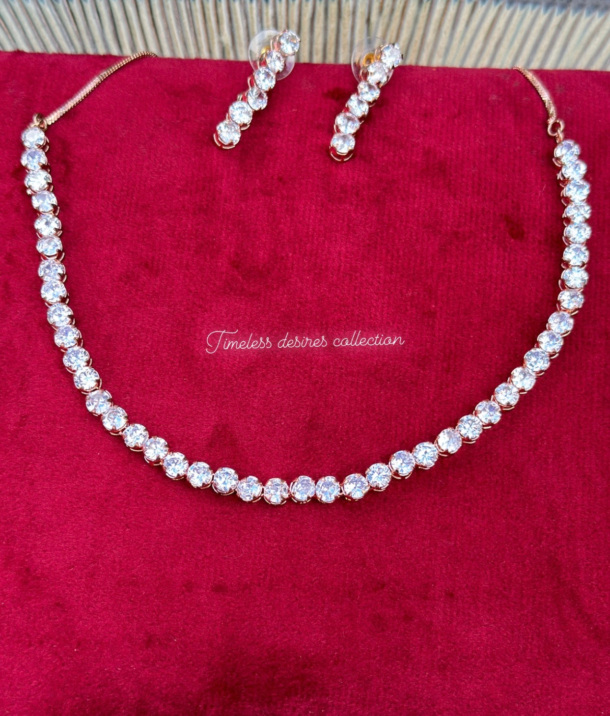 American diamond necklace set in rose golden