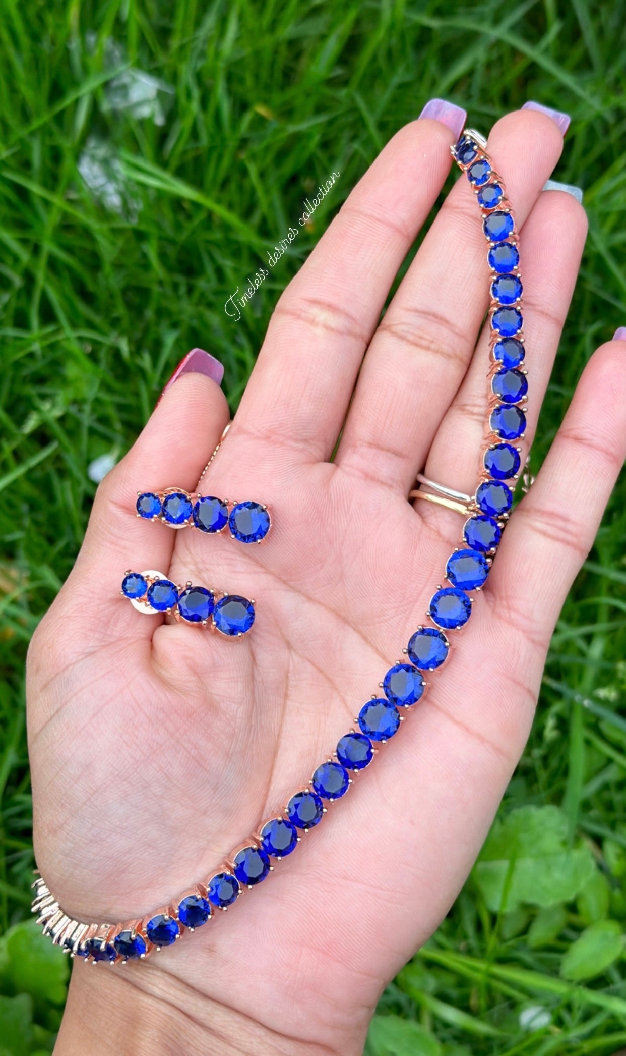 Blue American diamond necklace set in rose golden