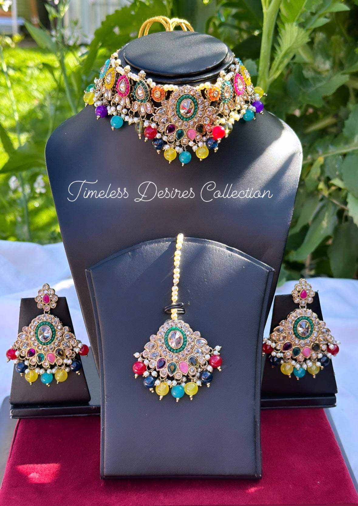 Multi colour choker / necklace set in reverse AD ( high quality polki )
