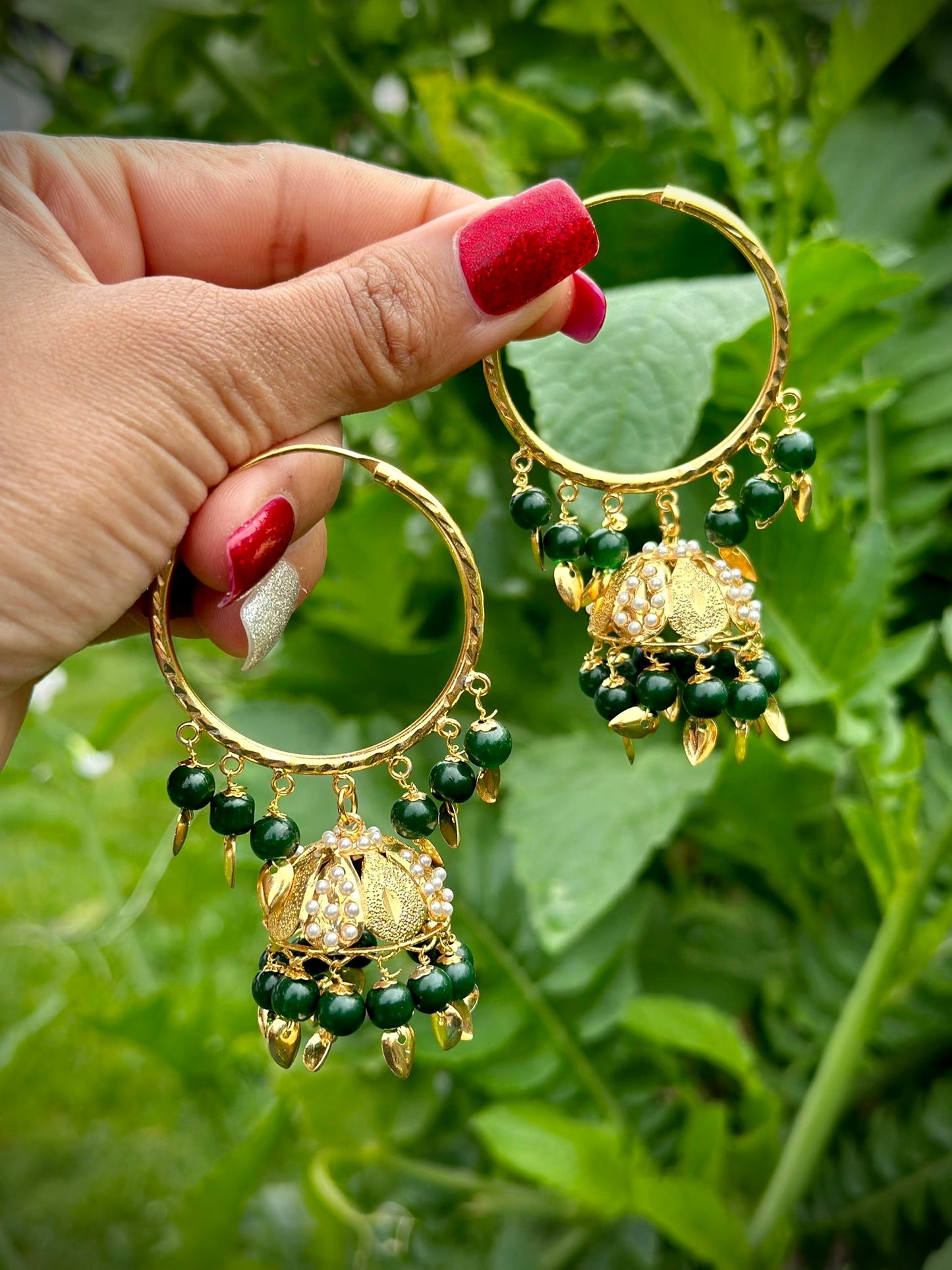 Green Waliya earrings in pipal Patti