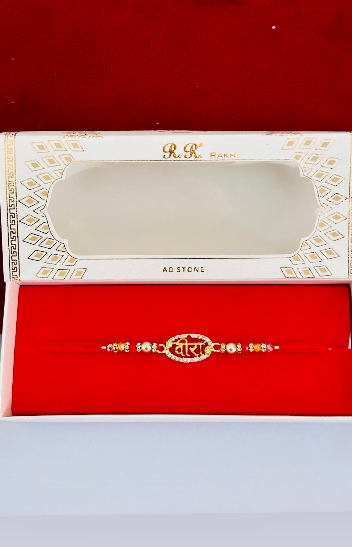 Veera ( Bayia ) Rakhi / Rakhdi box in American diamond - Code A12
