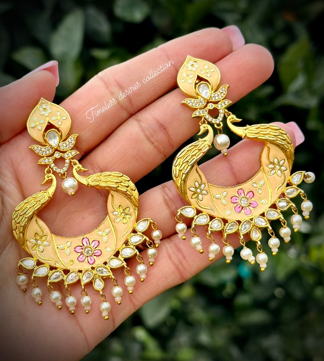 Gold plated Meenakari Earrings in reverse AD