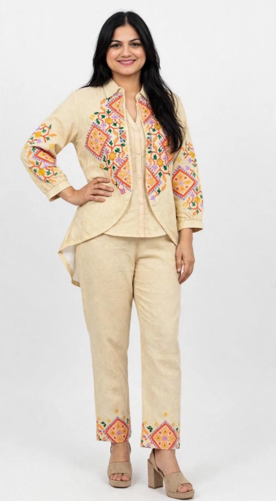 Khadi Cotton 3 PC’s Co Ord set, Code: RE19