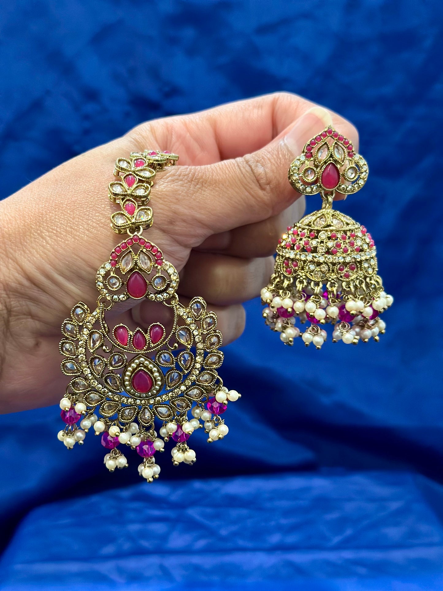 Earrings with tikka in polki, Colour: Pink, Code: 093
