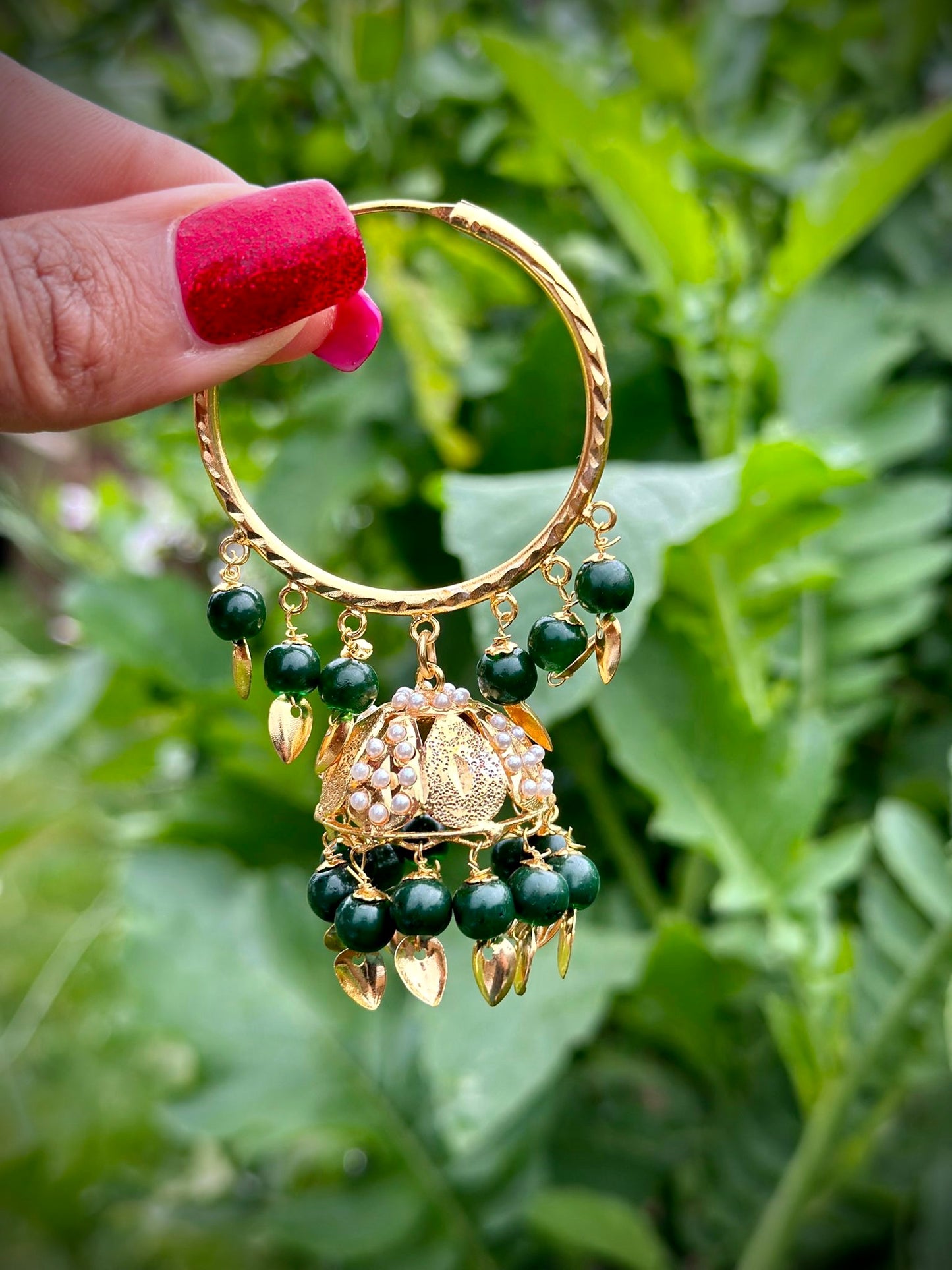 Green Waliya earrings in pipal Patti