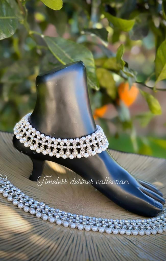 Silver Double Stone Polki Jhanjra / Anklets (TD-34)