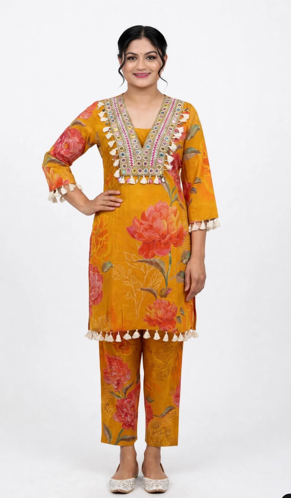 Mirror work indo western look co ord set in Muslin, Code 325