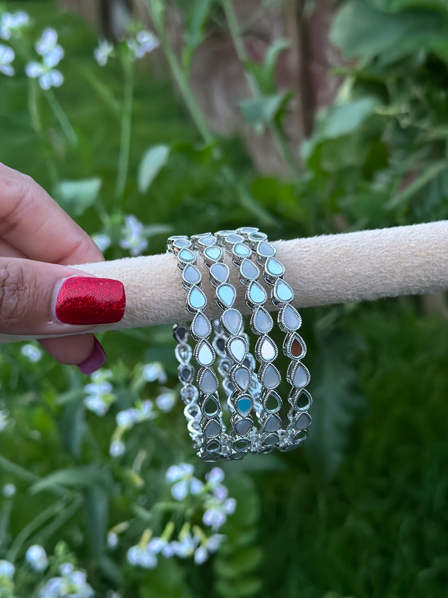 Grey or transparent white Kangan / bangles in mirror ( set of 4 )