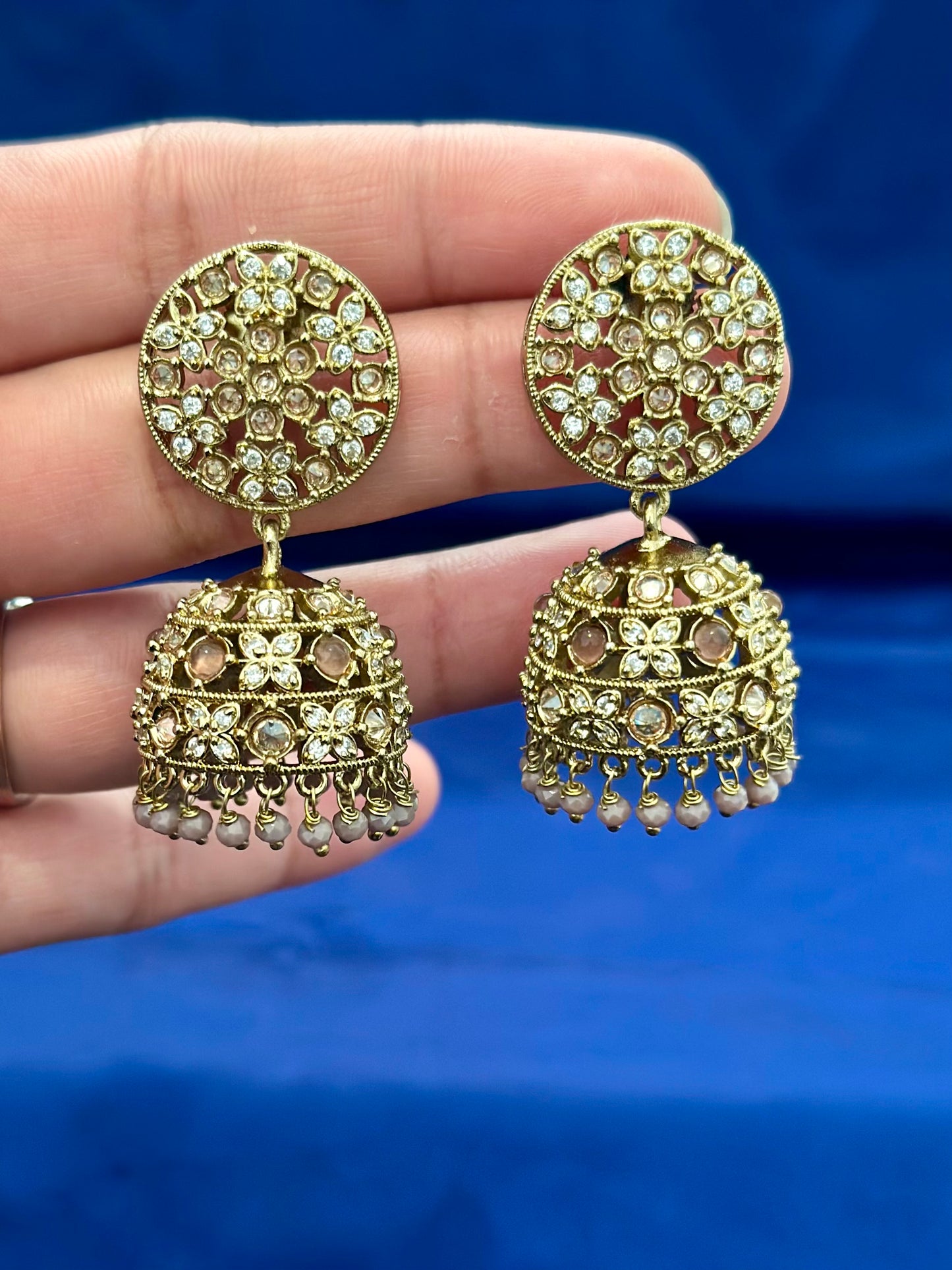 Jhumki Earrings in polki, Colour: Lavender, (Code:093)