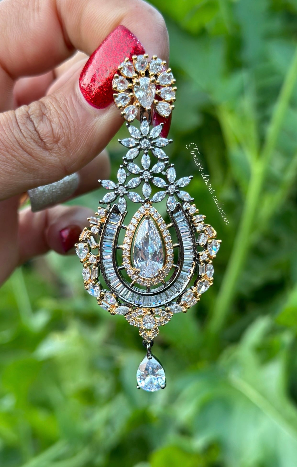 Golden and silver American diamond earrings ( Victorian polish )