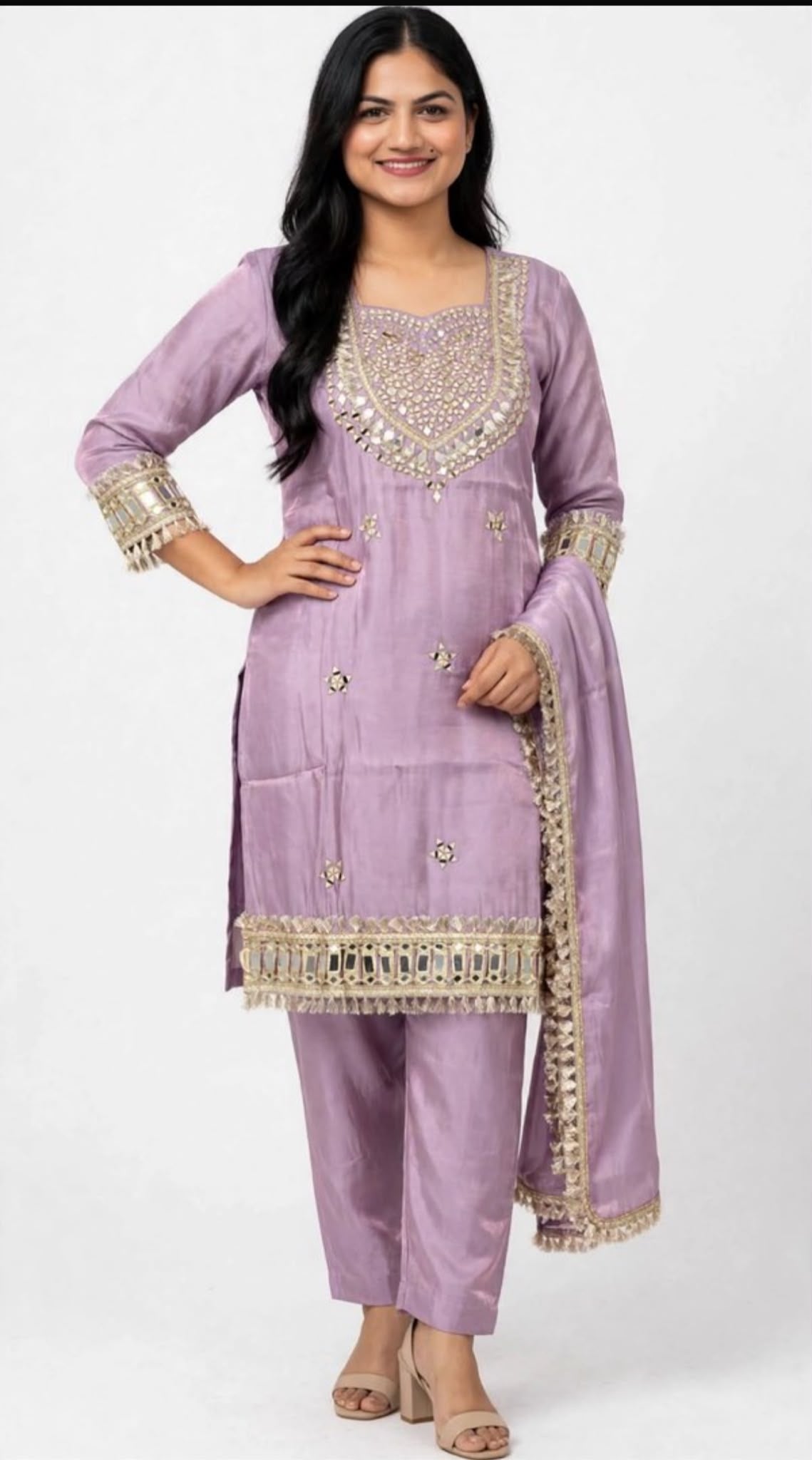 Indo western Mirror work party wear suit in glass silk fabric in colour Teal Blue, price with free earrings, Code: RE56