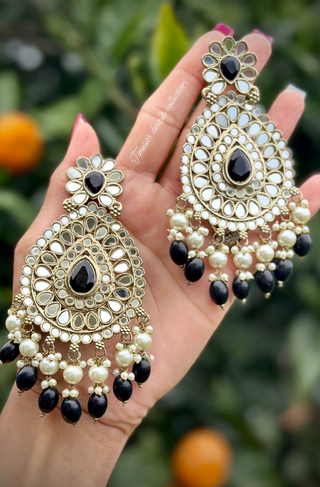 Black Earrings in Sheesha Mirror