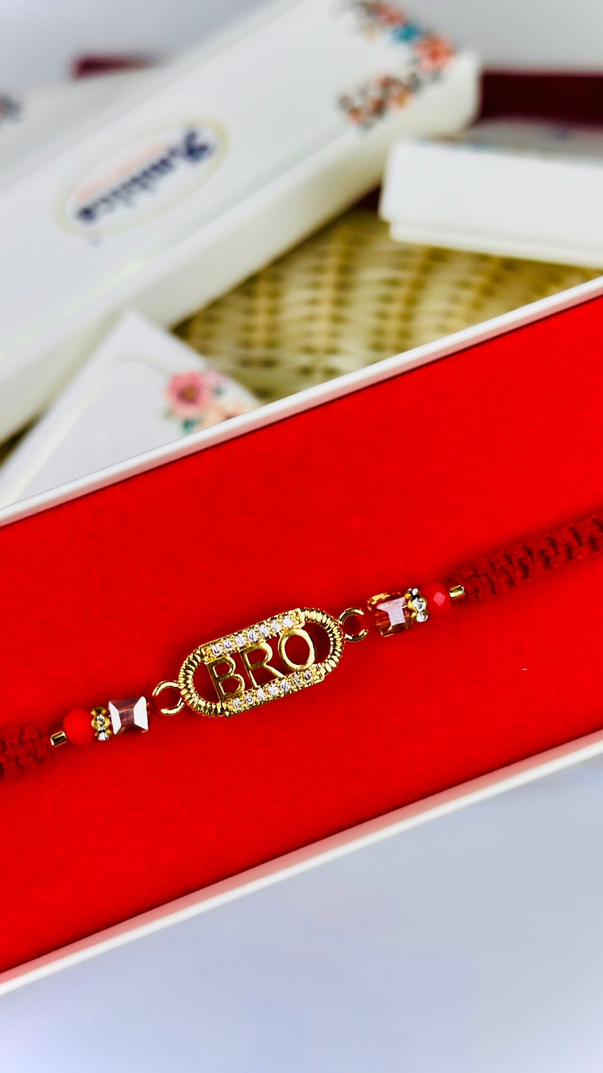 Bro Rakhi / Rakhi box in American Diamond - Code A28
