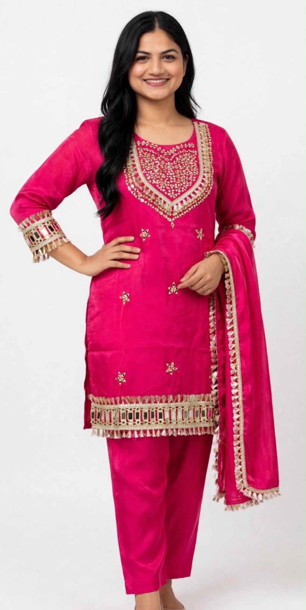 Indo western Mirror work party wear suit in glass silk fabric in colour Teal Blue,with free earrings, Code RE55