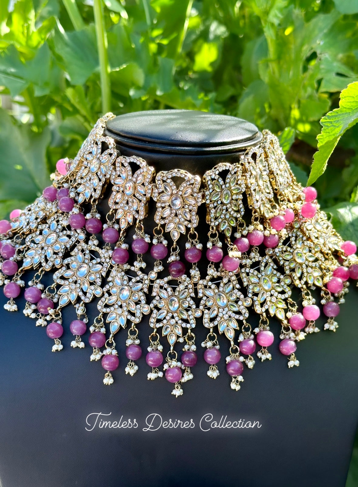 Purple double layer choker / necklace set in Kundan