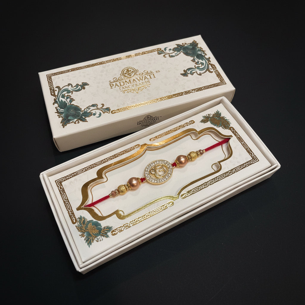 Premium IK Omkar rakhi box in American diamond