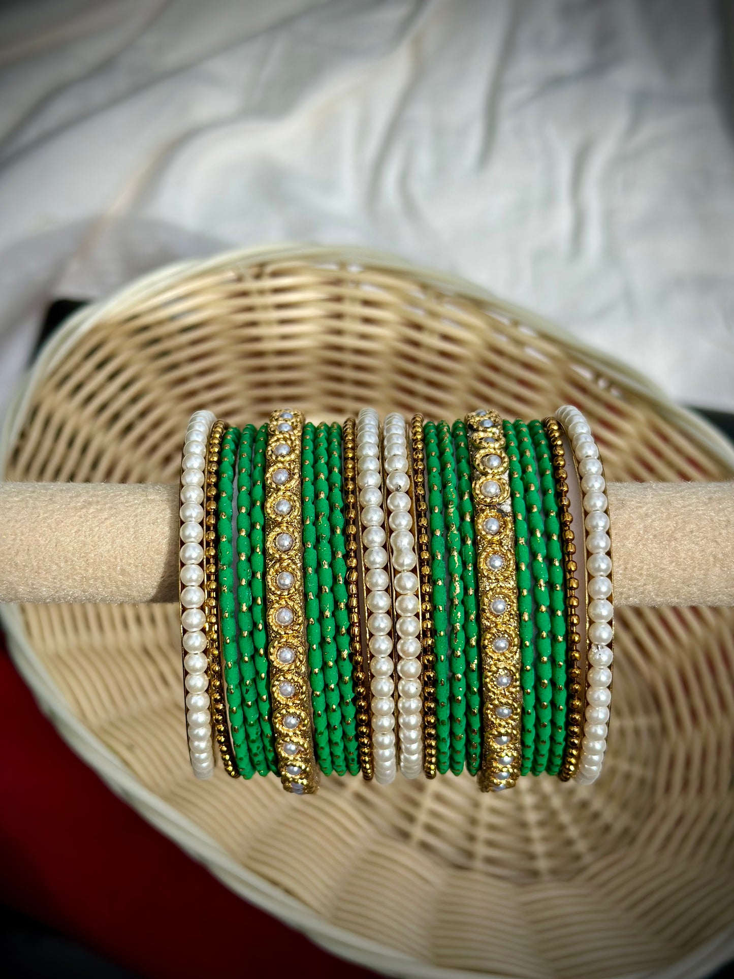 Green Pearl loaded bangles set ( both hands )