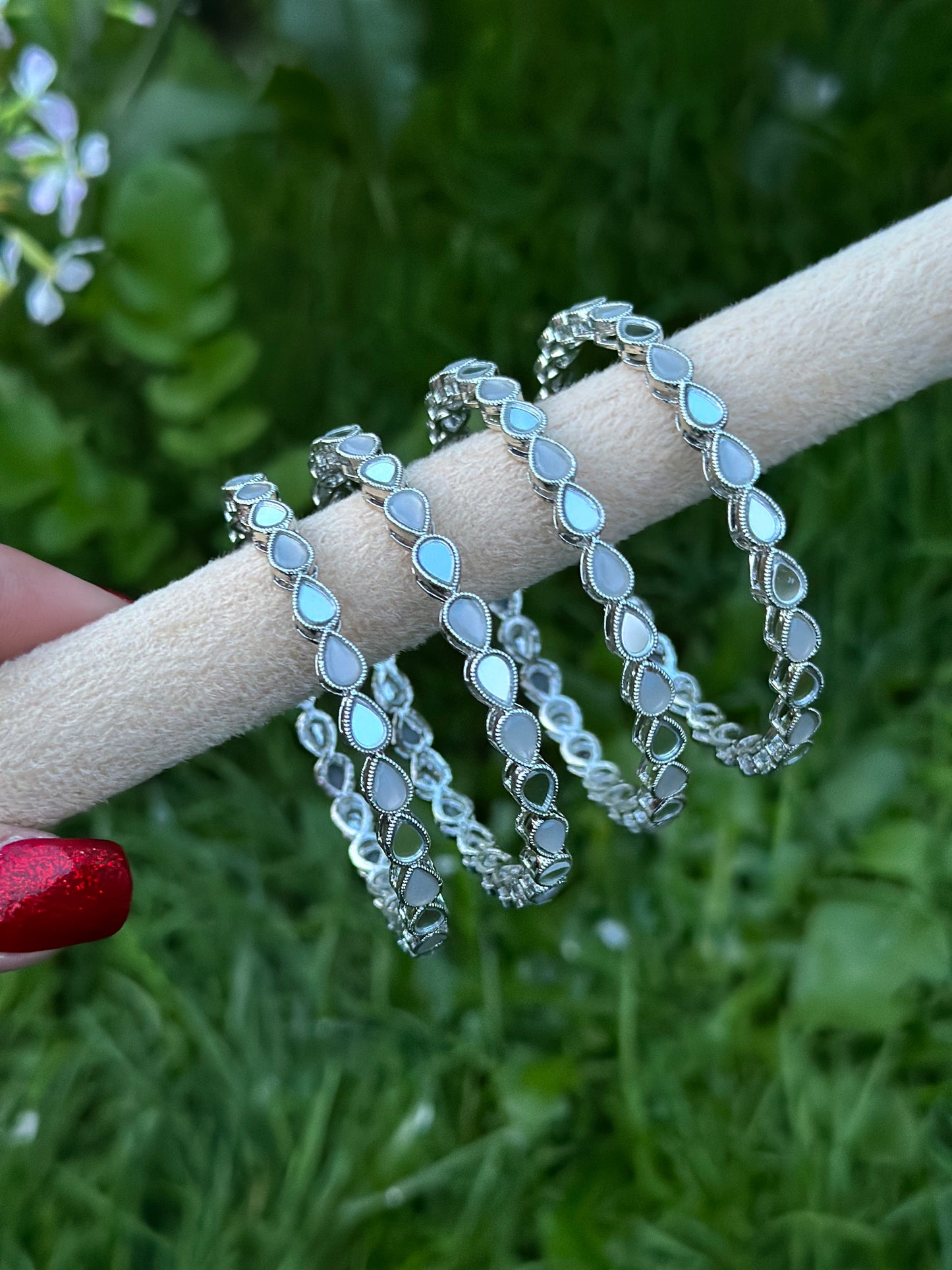 Grey or transparent white Kangan / bangles in mirror ( set of 4 )