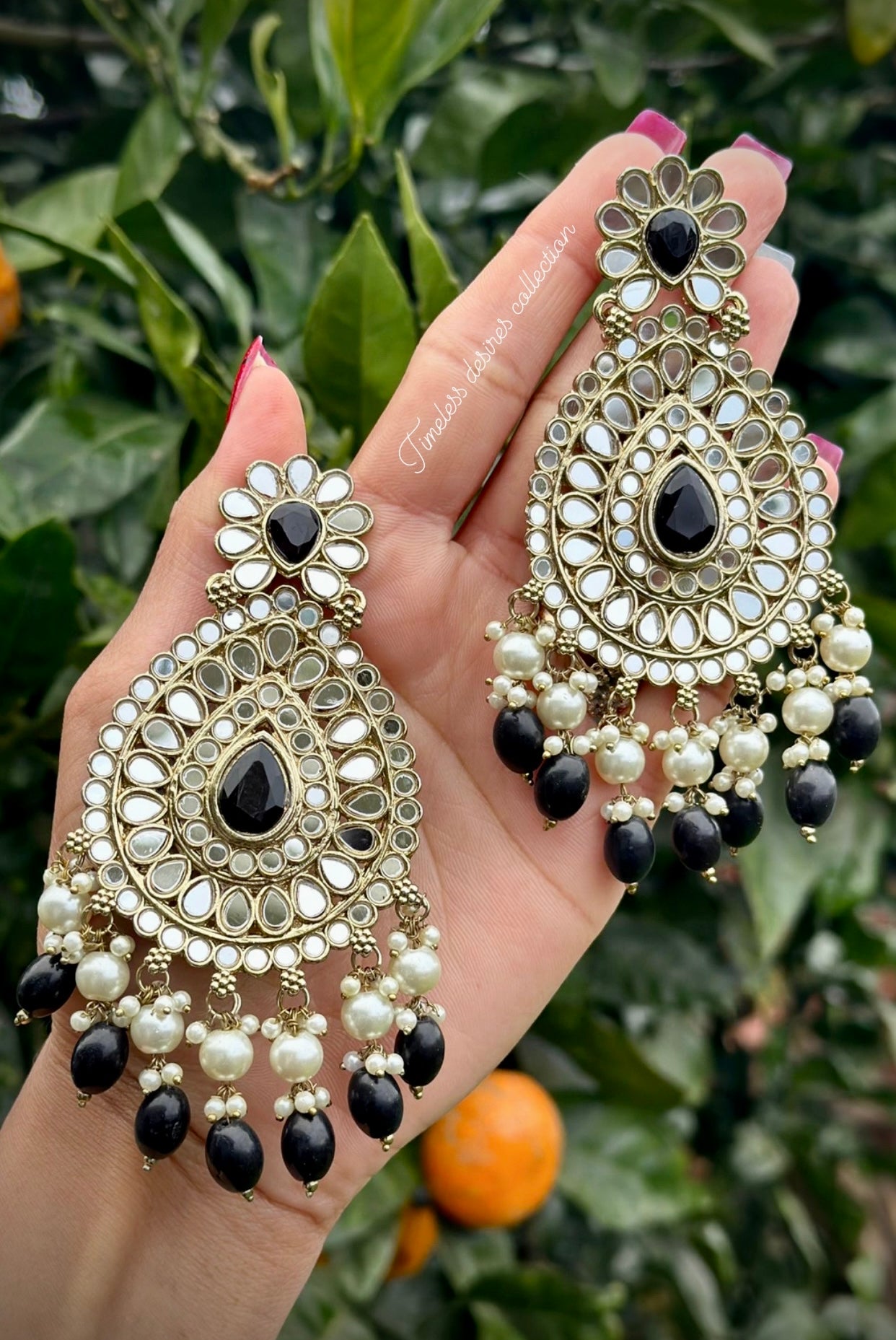 Black Earrings in Sheesha Mirror