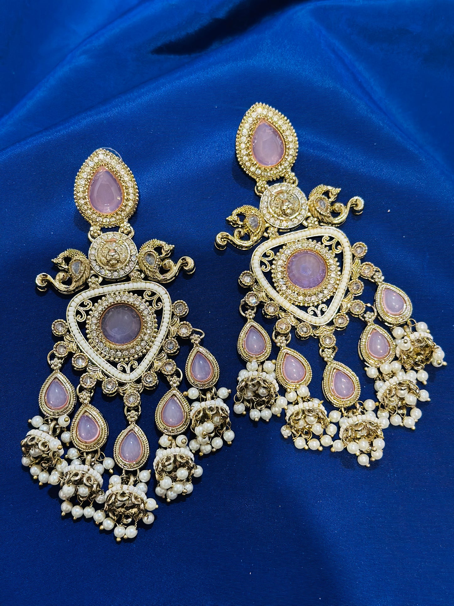 Kundan earrings, Colour: Baby pink, (Code: X1)
