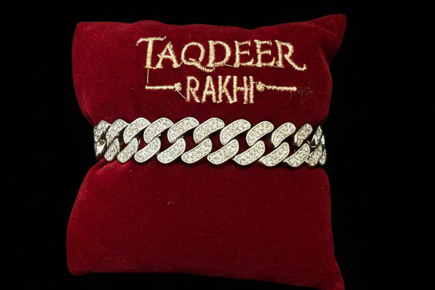 Premium Rakhi Bracelet in American diamond with silver polish