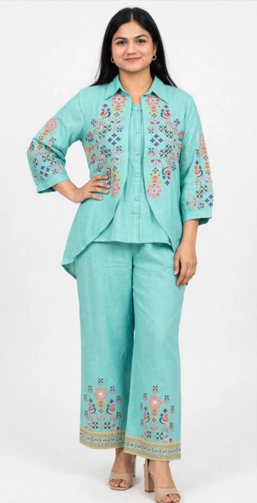 Khadi cotton stylish Co Ord set 3 pcs, Code: RE20