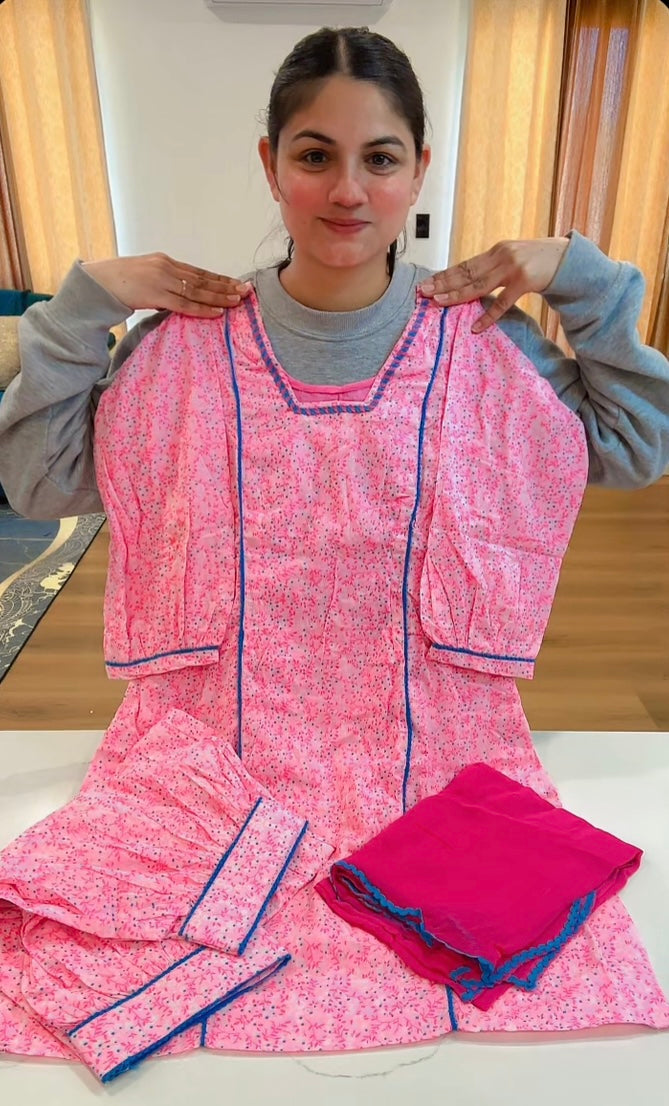 Cotton suit in pink colour, Code: 127