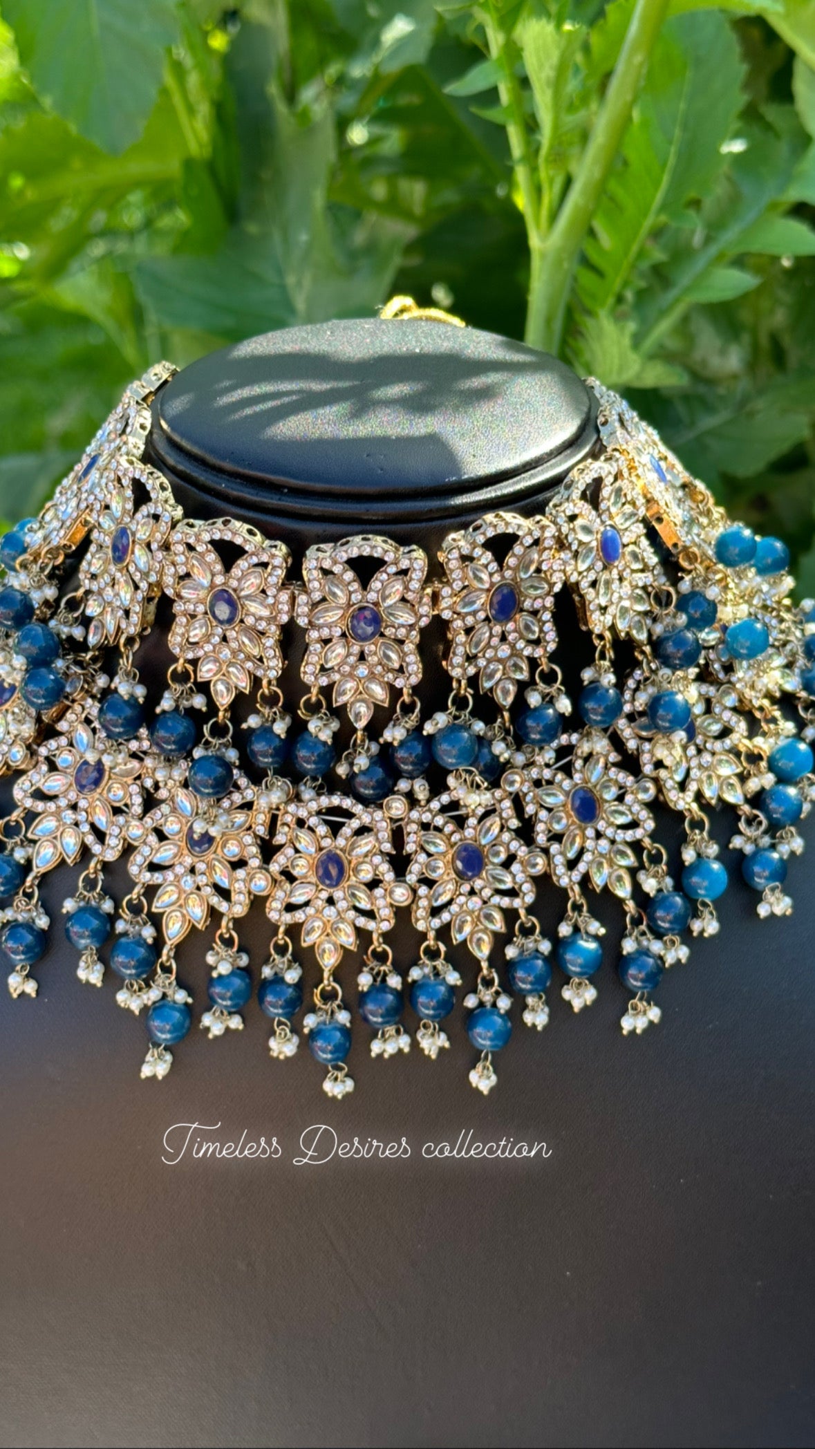 Blue double layer necklace/choker set in kundan