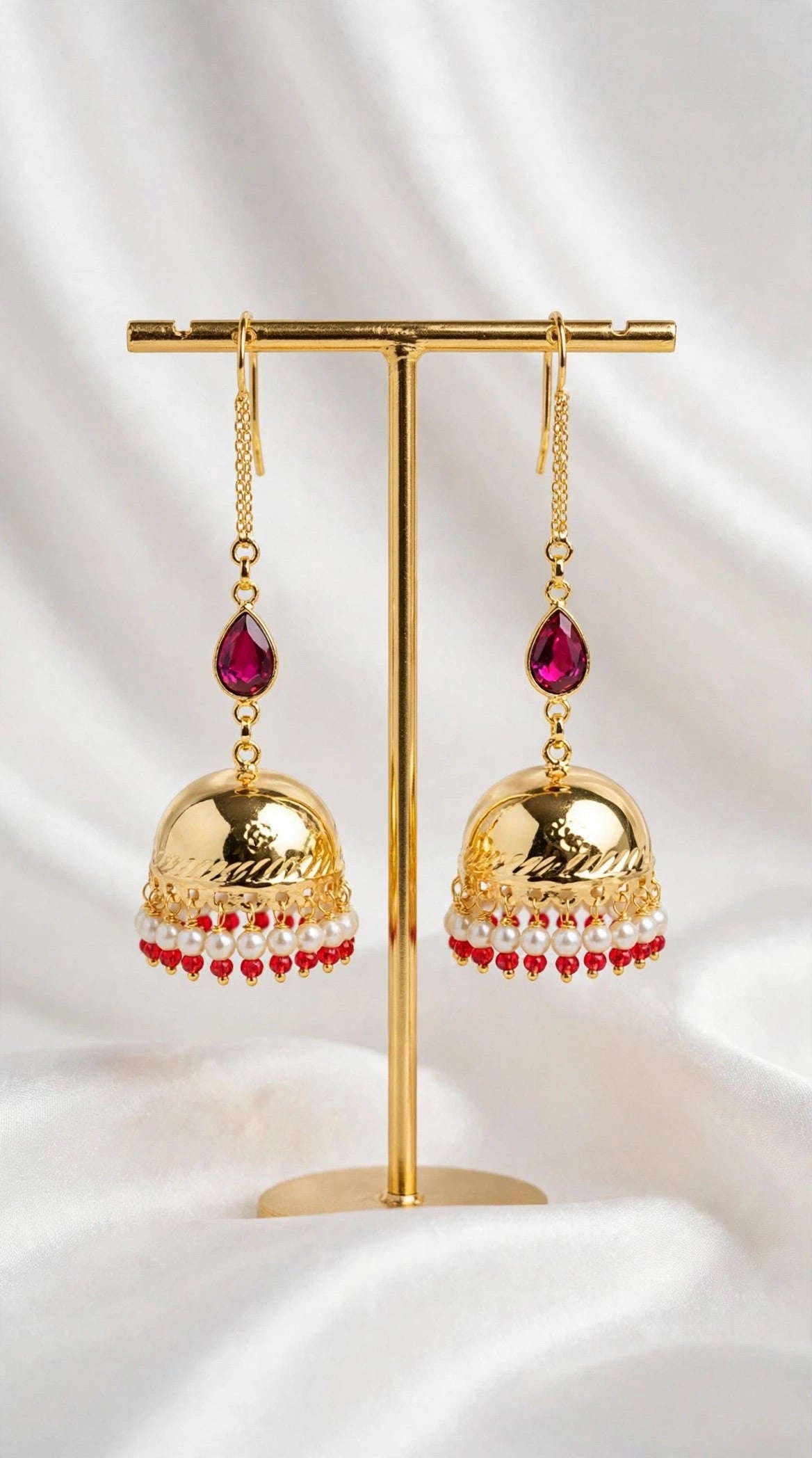 Gold Ruby jhumki light weight with Sahara - x6