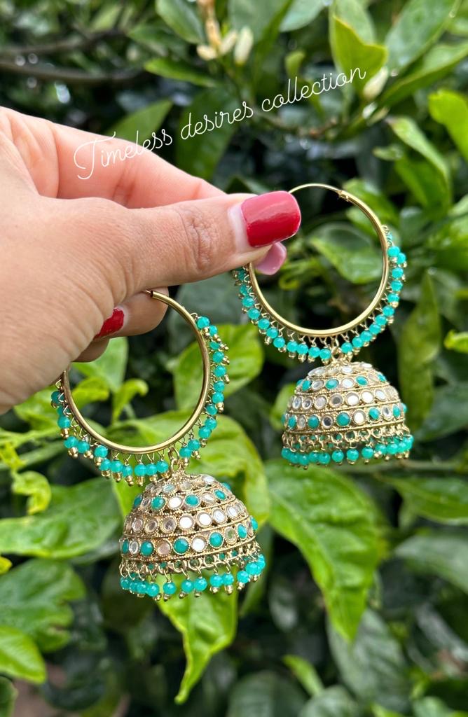 Sky blue ( Andrayi ) Jhumka Waliya earrings in mirror