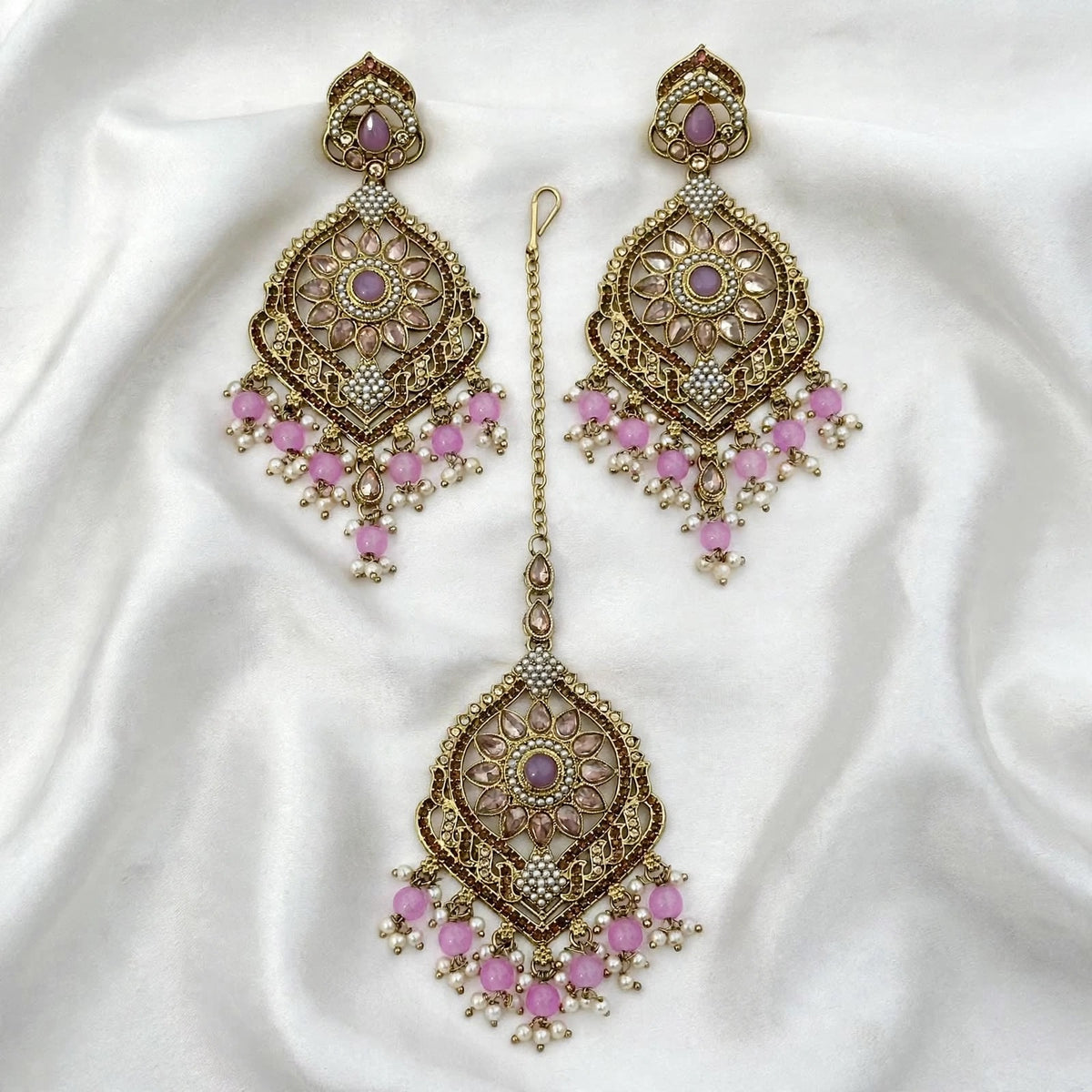 Lavender earrings with tikka - J9