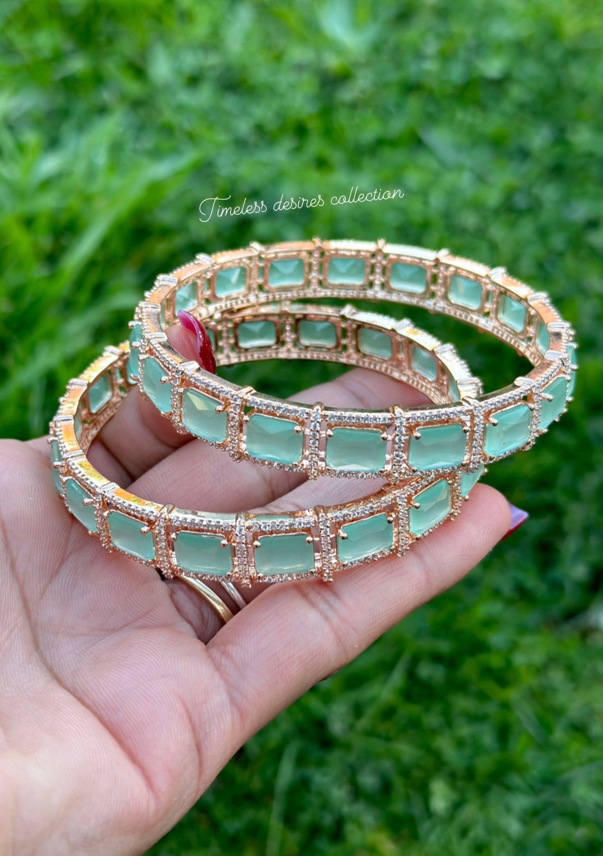 Mint colour American diamond kangan / bangles