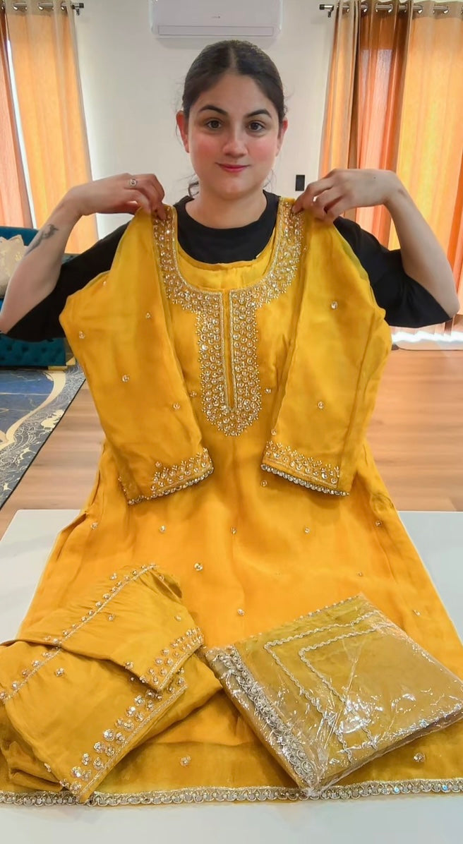 Partywear hand work suit (Colour: mango), Code: 247