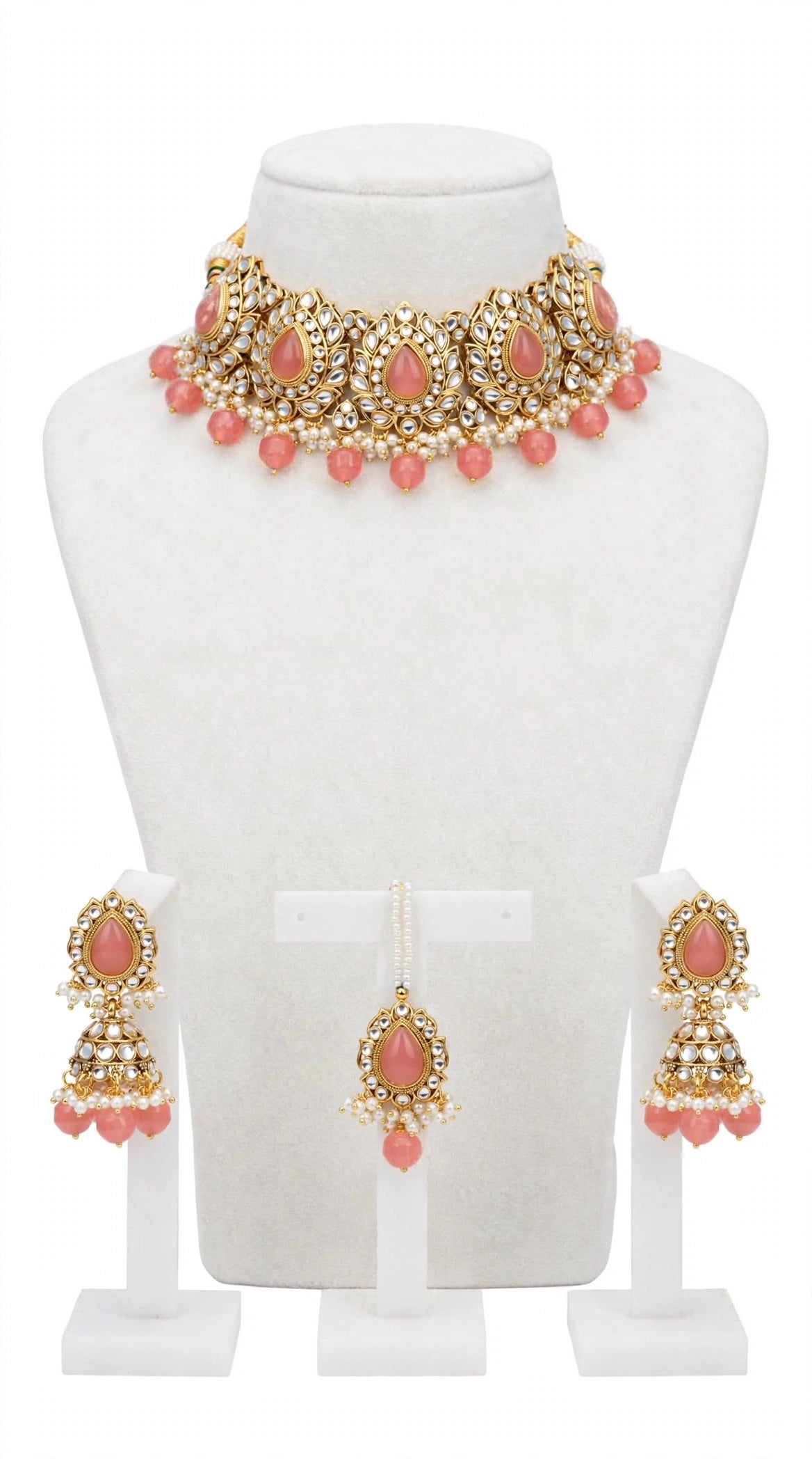 Peach necklace / choker set in Kundan with antique polish- N20